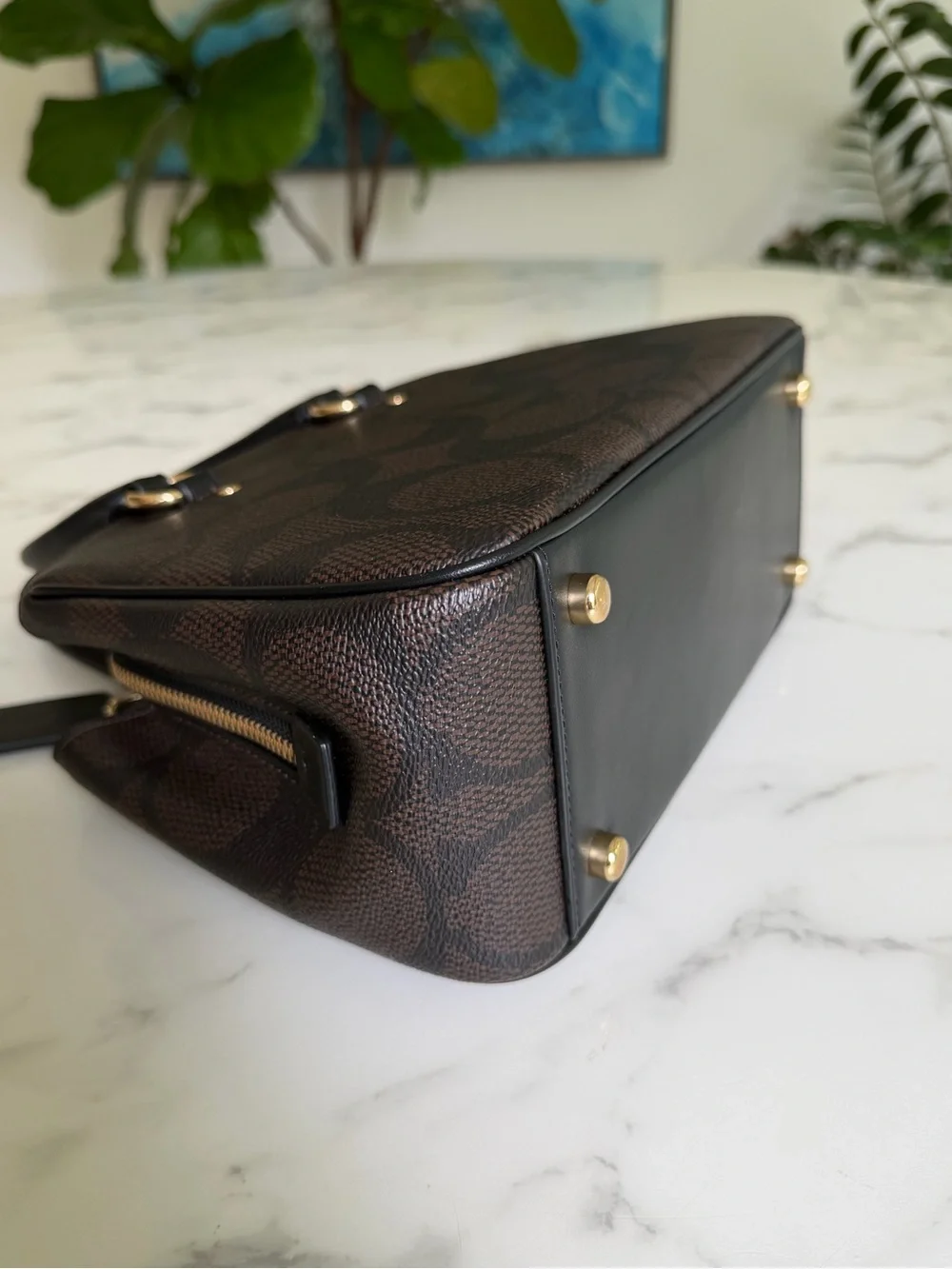 COACH Savannah Small Carryall Bag In Signature Canvas CAL53 Gold Walnut Black